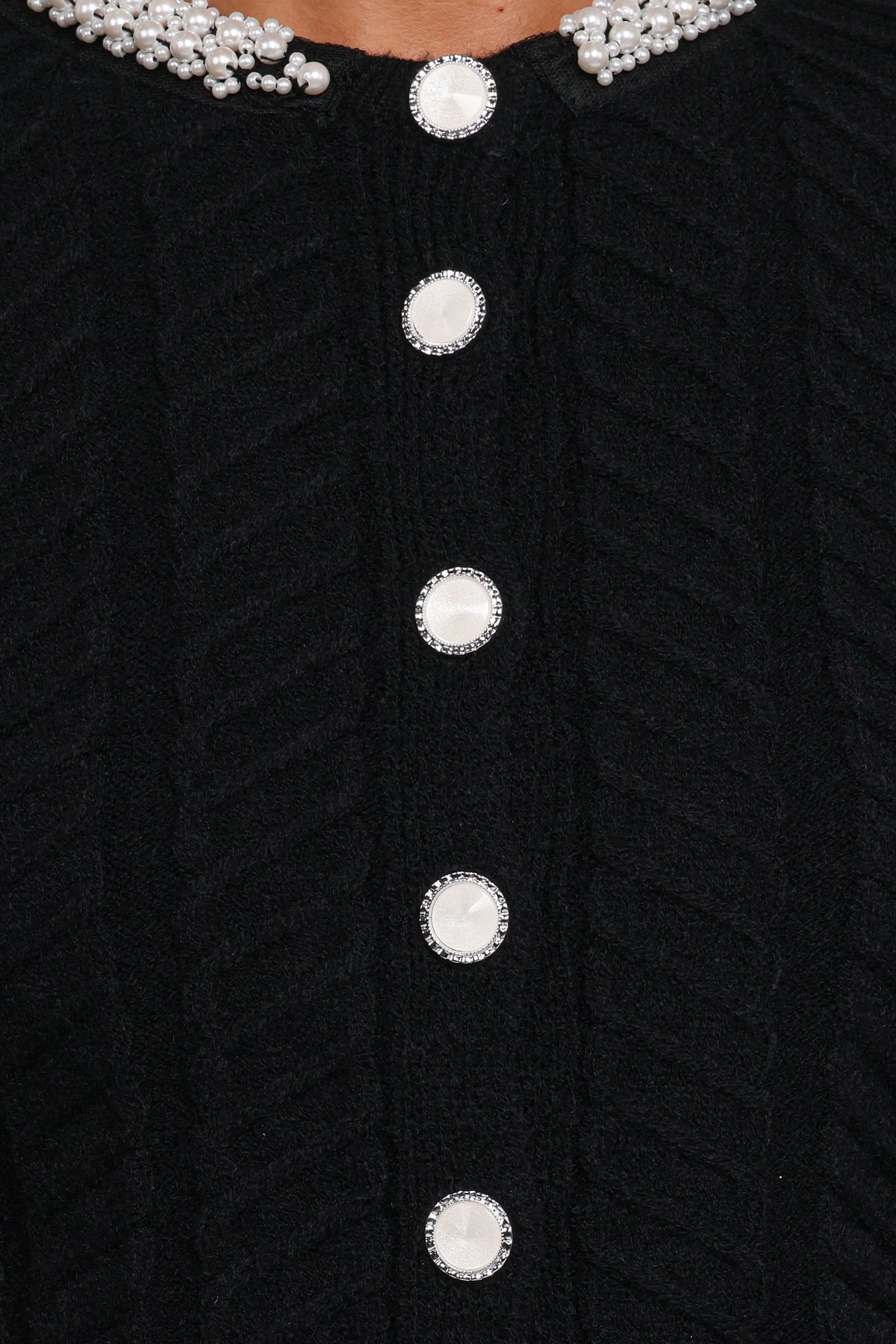 Petal and Pup USA KNITWEAR Sheena Rhinestone Collar Holiday Cardigan - Black