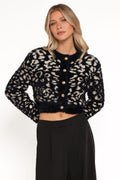 Petal and Pup USA KNITWEAR Tyra Animal Print Faux Mohair Cardigan - Black