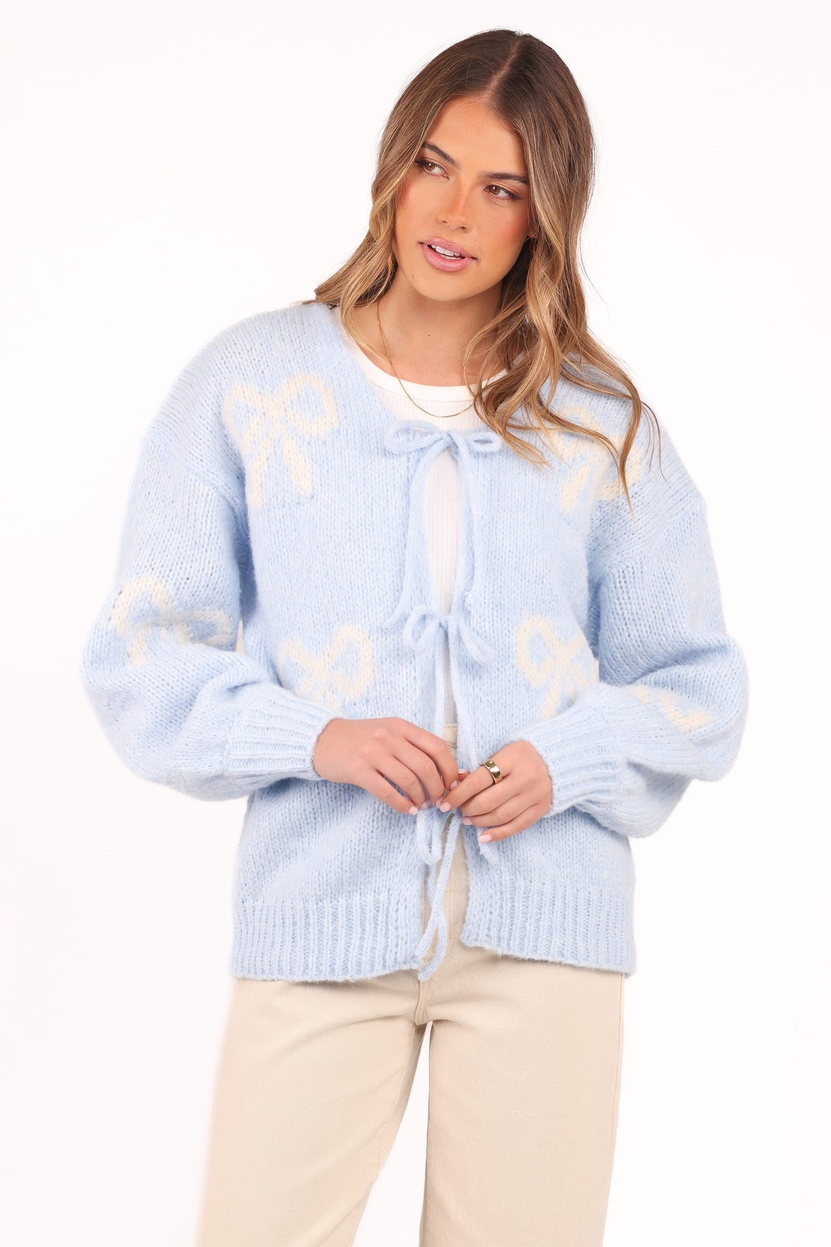Petal and Pup USA KNITWEAR Vienna Bow Cardigan - Pale Blue