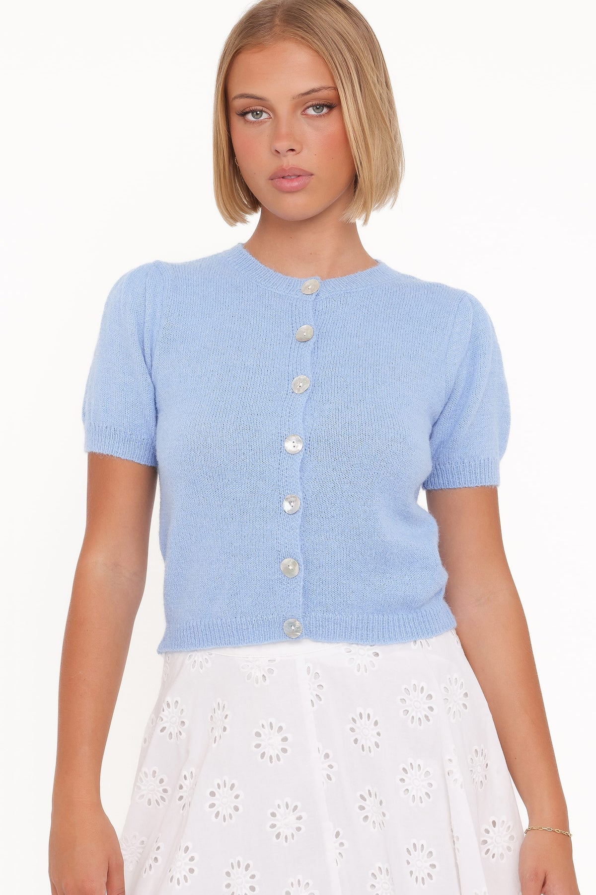 Petal and Pup USA KNITWEAR Zena Puff Sleeve Cardigan - Cornflower Blue