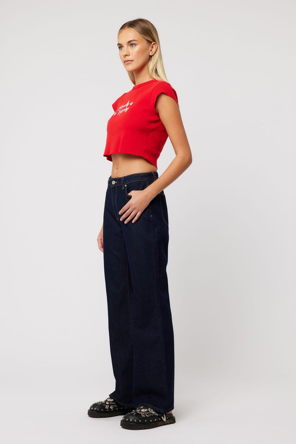 Petal and Pup USA TOPS Abrand 90s Rib Cut Off Tee - Red