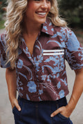 Petal and Pup USA TOPS Aine Cropped Short Sleeve Shirt - Burgundy Floral