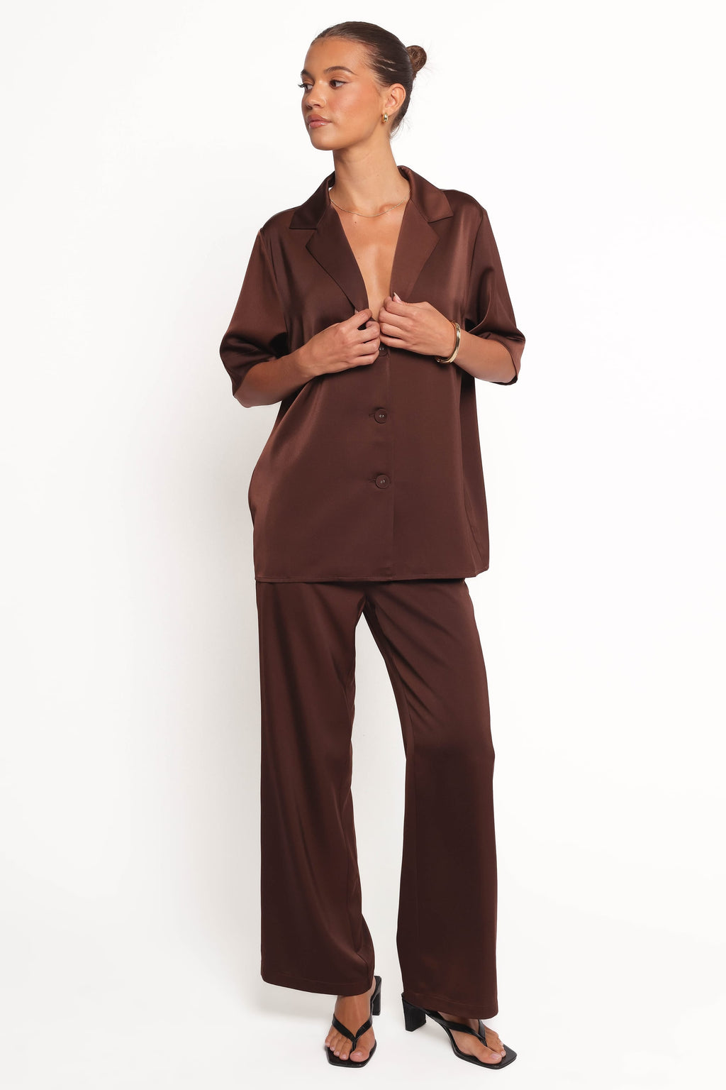 Petal and Pup USA TOPS Arryn Short Sleeve Shirt - Chocolate Brown