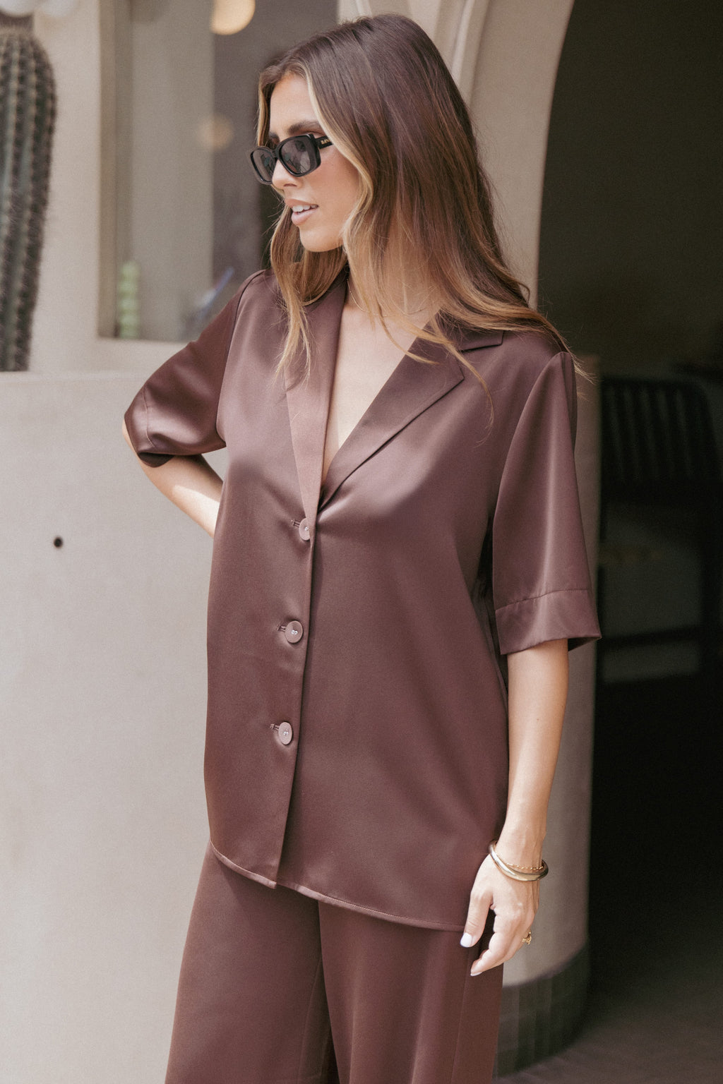 Petal and Pup USA TOPS Arryn Short Sleeve Shirt - Chocolate Brown