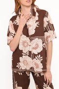 Petal and Pup USA TOPS Bernadine Short Sleeve Shirt - Brown Floral