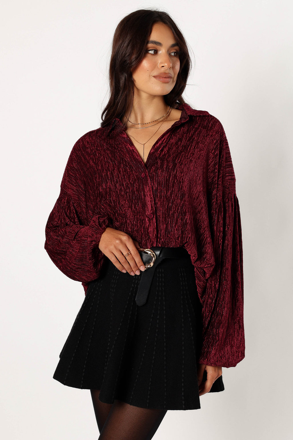 Petal and Pup USA TOPS Cadence Long Sleeve Sequin Top - Burgundy
