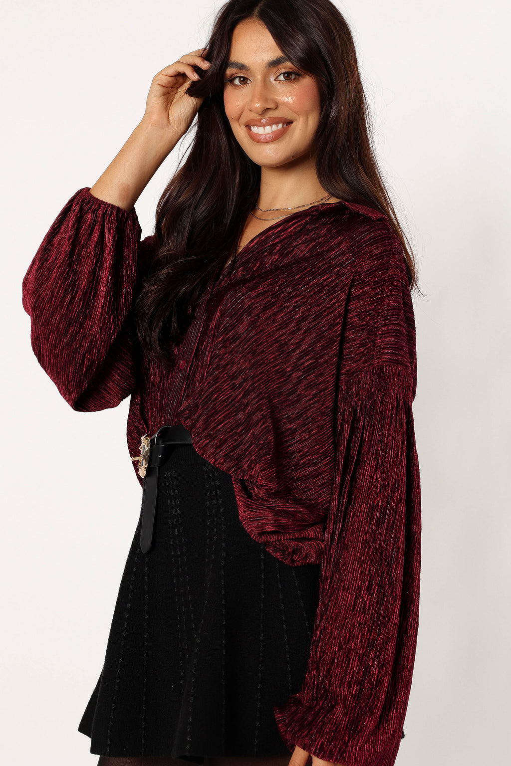 Petal and Pup USA TOPS Cadence Long Sleeve Sequin Top - Burgundy
