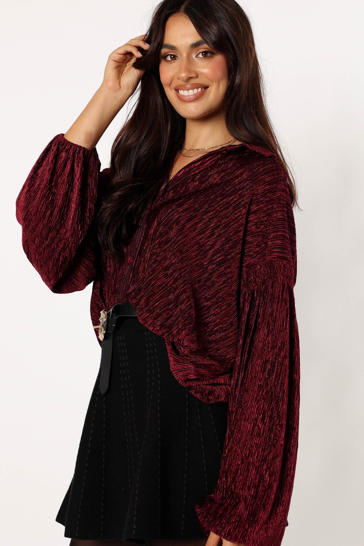 Petal and Pup USA TOPS Cadence Long Sleeve Sequin Top - Burgundy