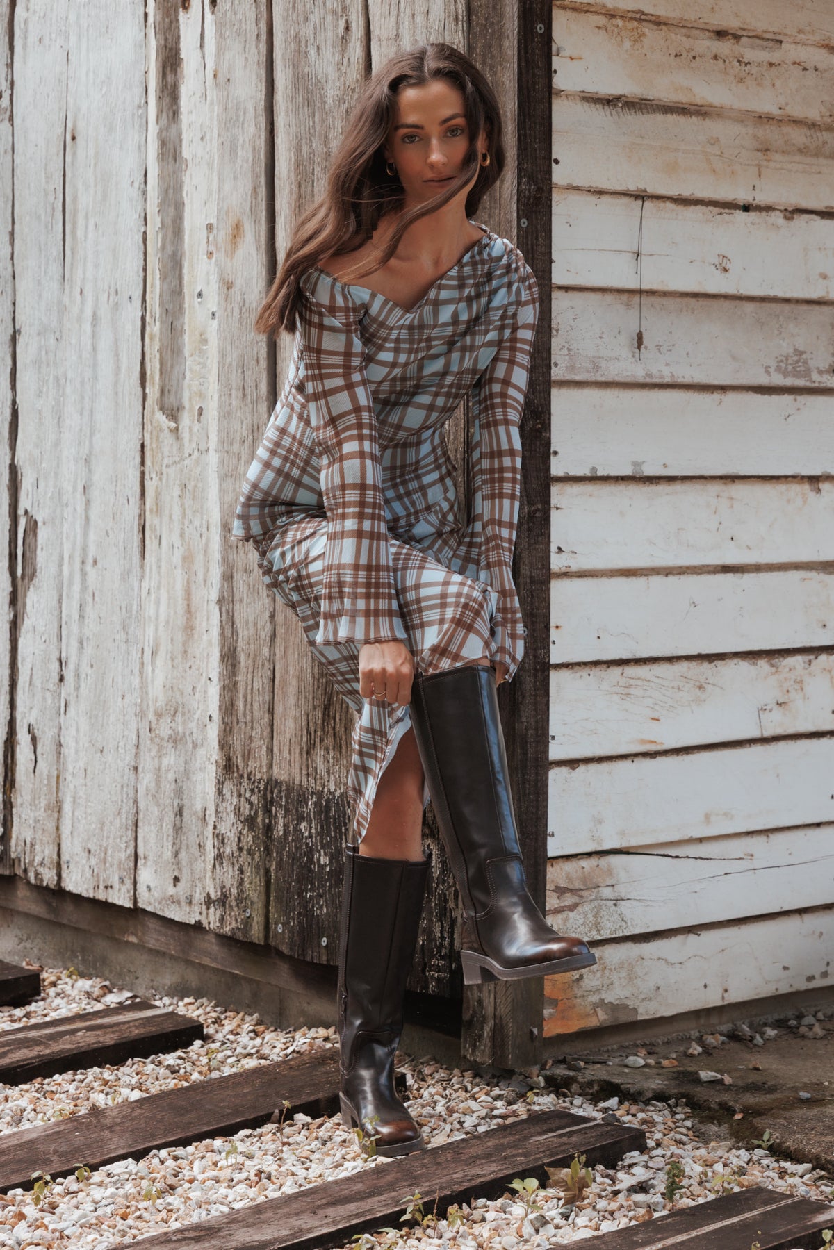 Petal and Pup USA TOPS Caitriona Cowl Neck Top - Blue Plaid