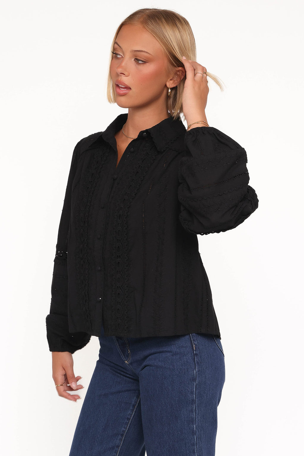Petal and Pup USA TOPS Catania Lace Inset Top - Black