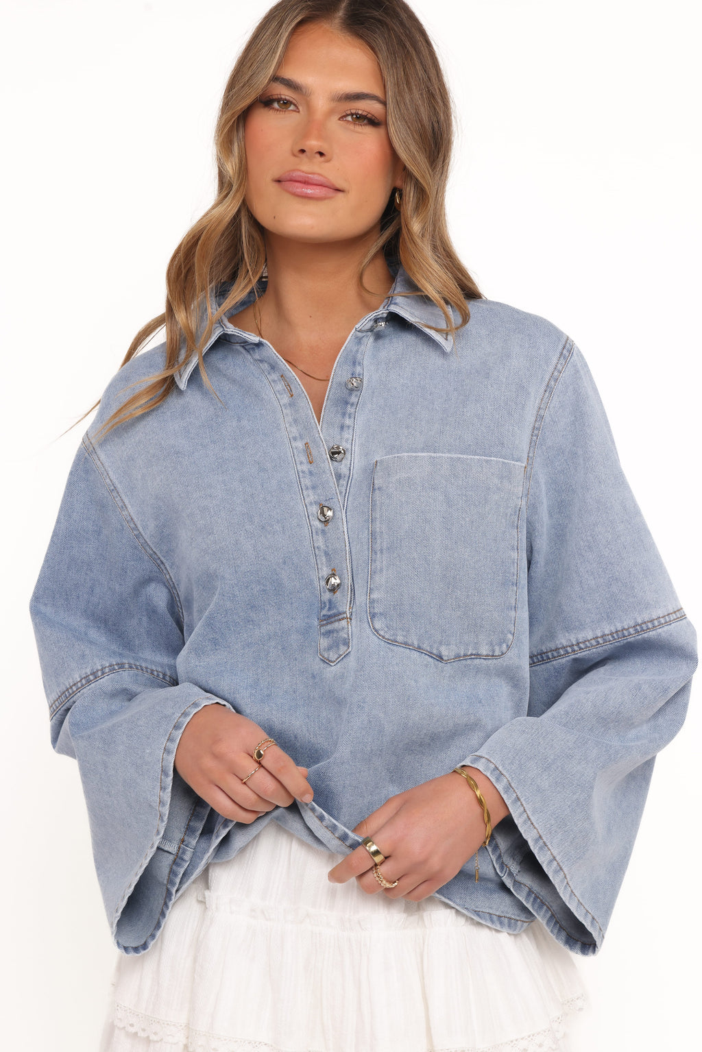 Petal and Pup USA TOPS Celestia Denim Top - Light Wash