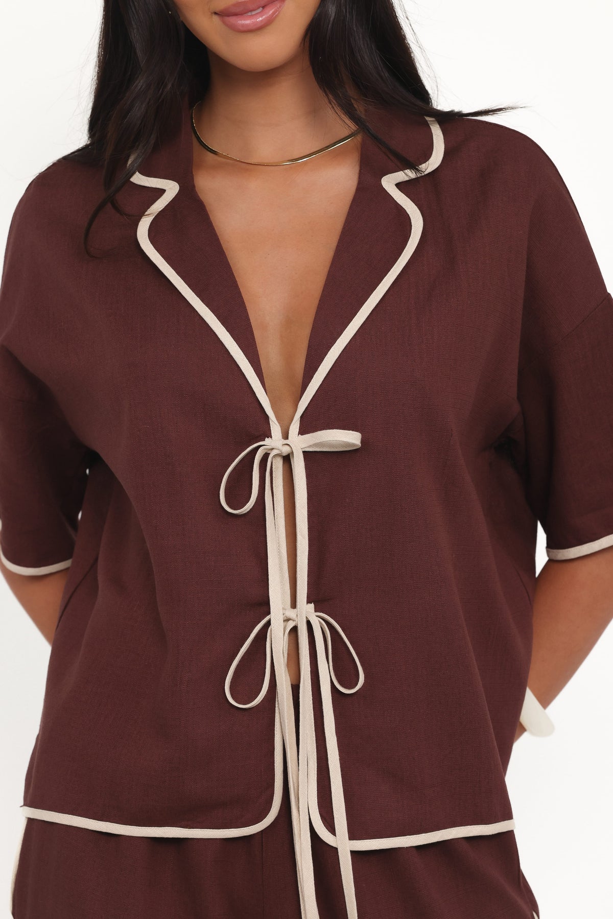 Petal and Pup USA TOPS Dalton Tie Top - Brown Cream