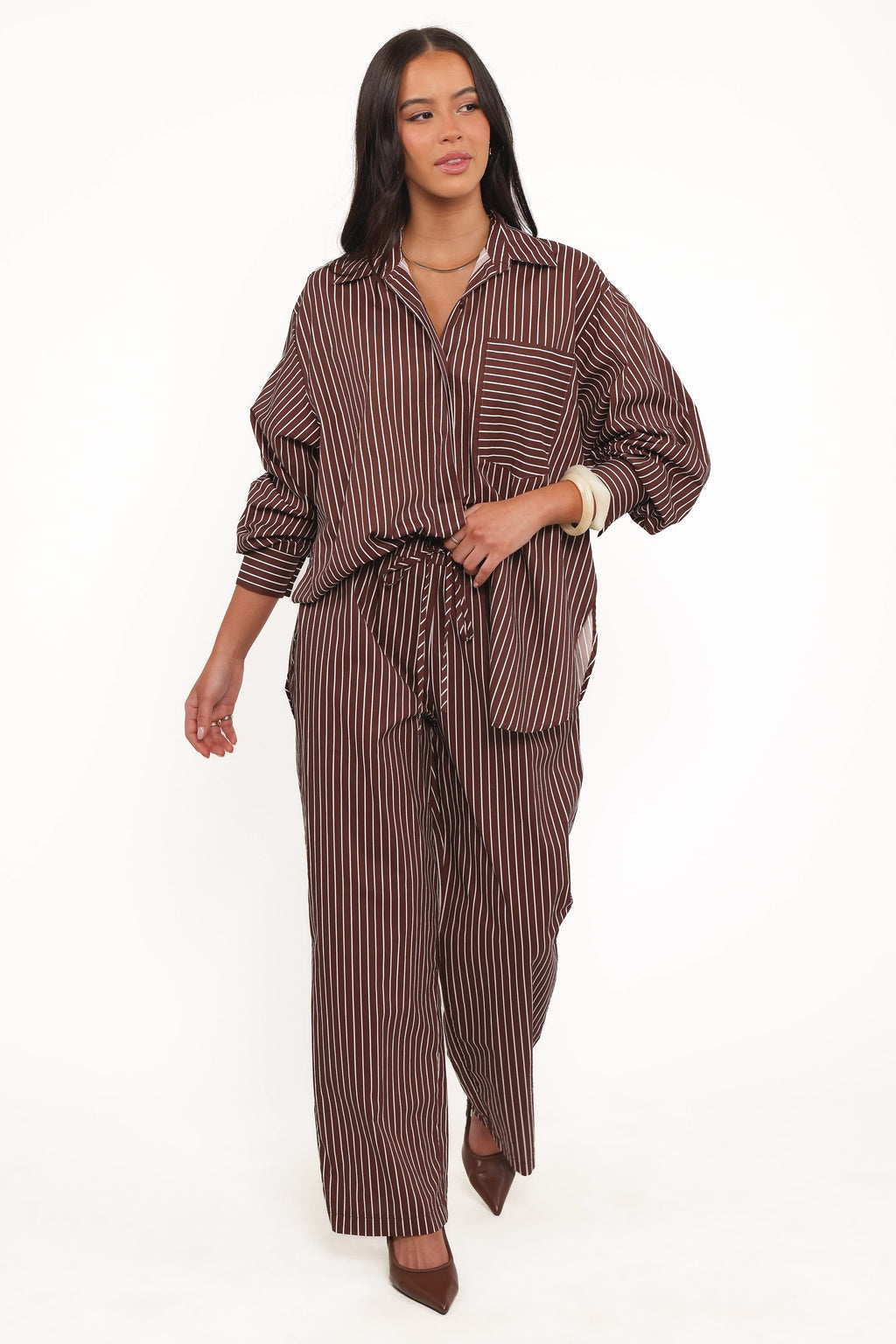 Petal and Pup USA TOPS Darya Shirt - Chocolate Stripe