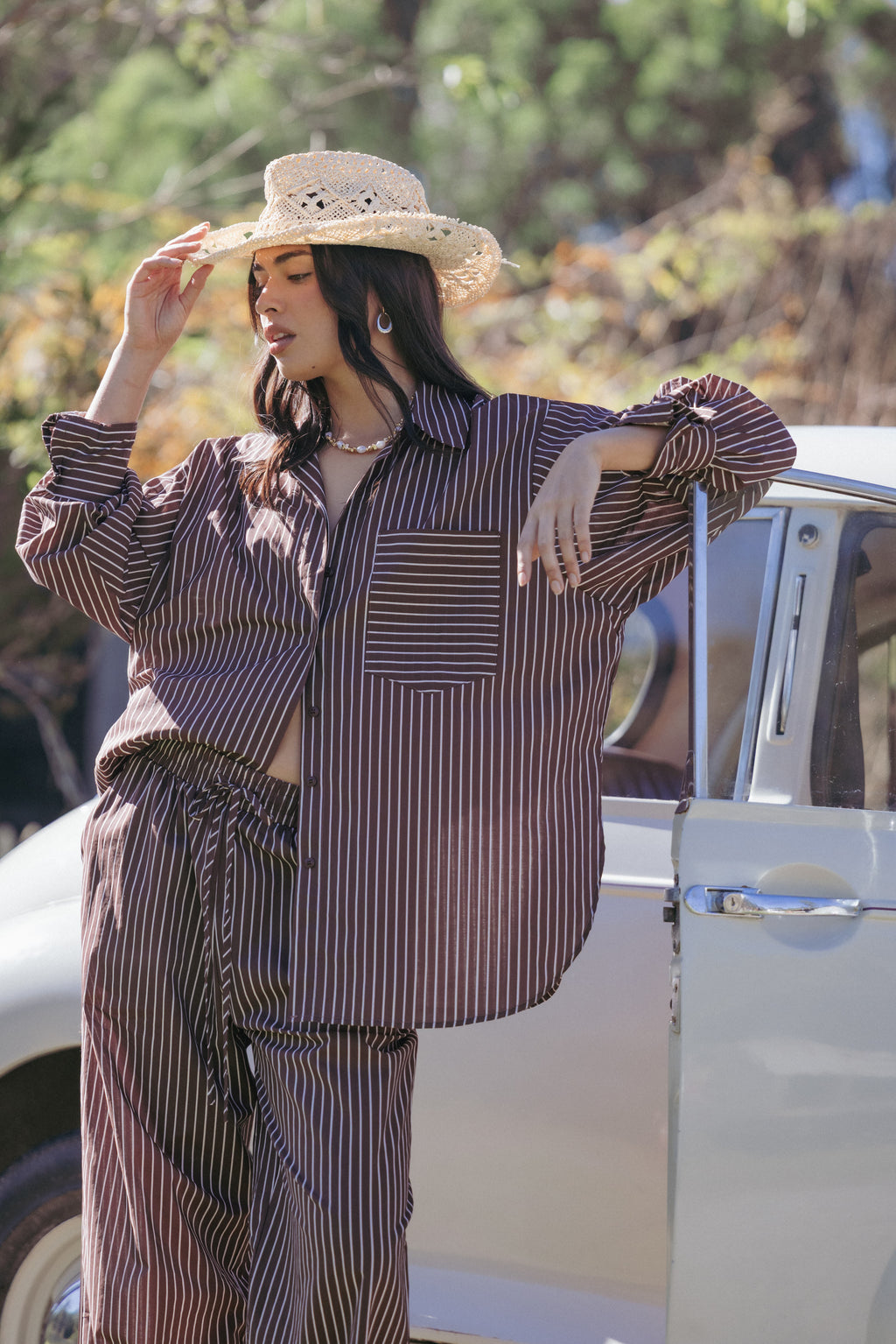 Petal and Pup USA TOPS Darya Shirt - Chocolate Stripe