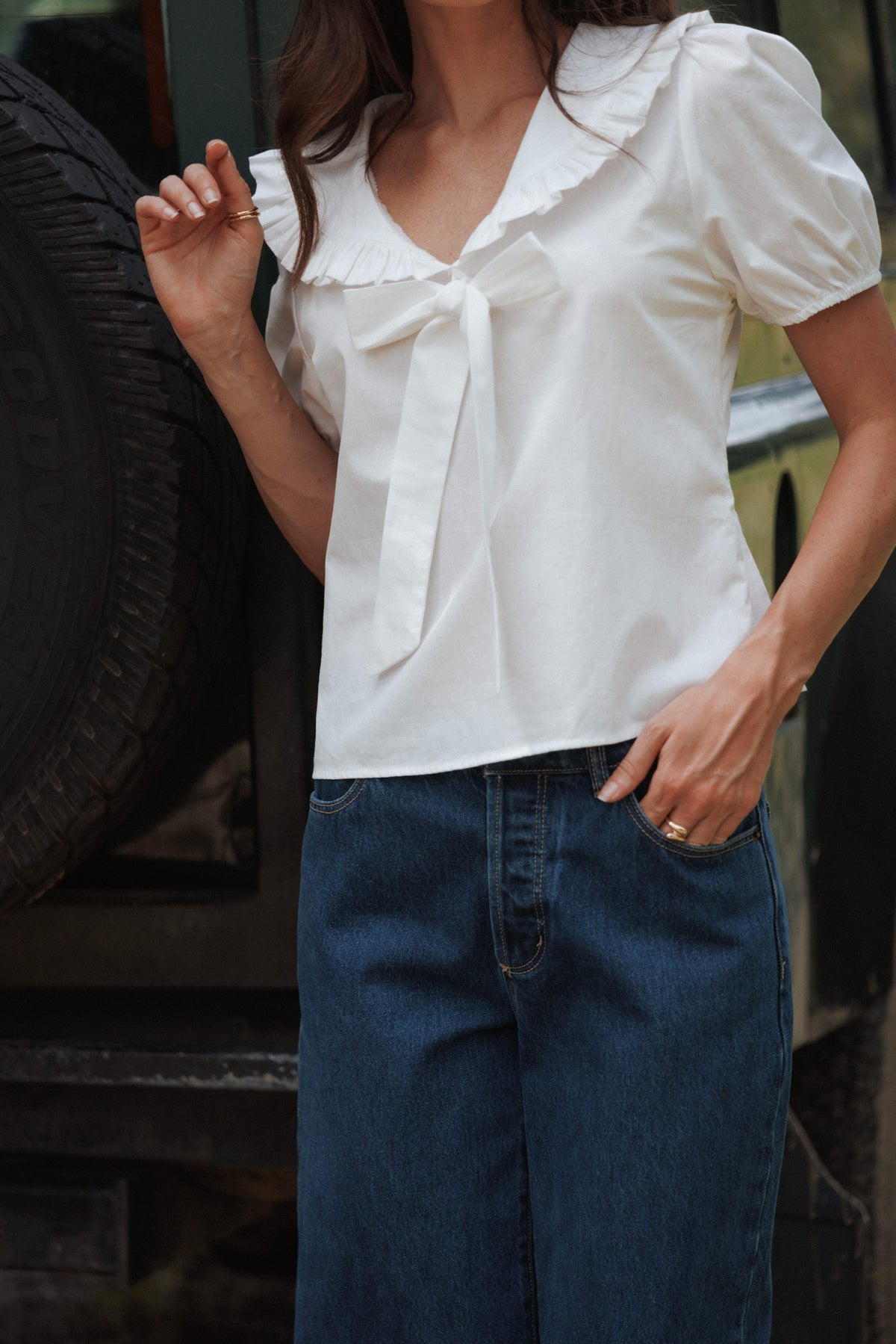 Petal and Pup USA TOPS Fleming Frill Collar Shirt - White
