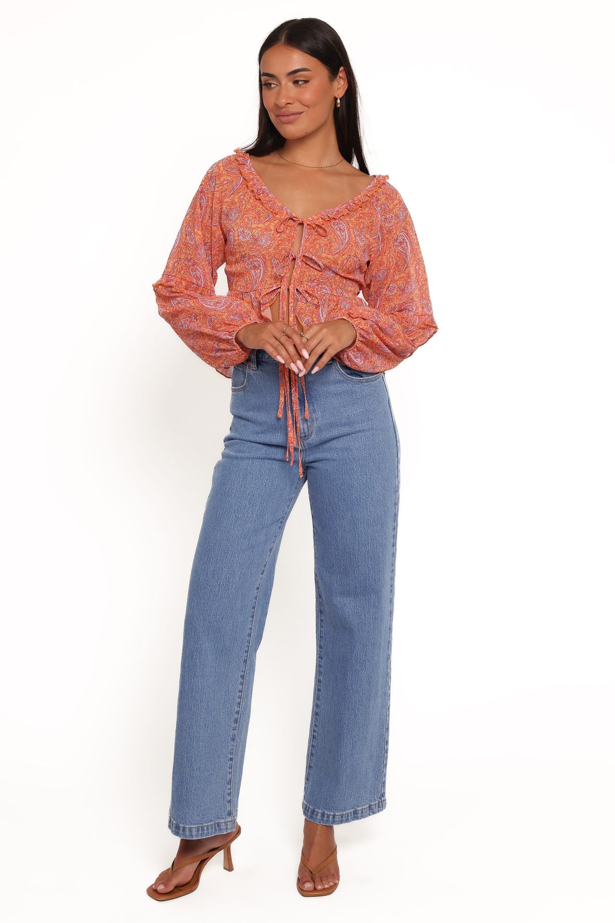 Petal and Pup USA TOPS Isolt Tie Front Top - Orange Paisley