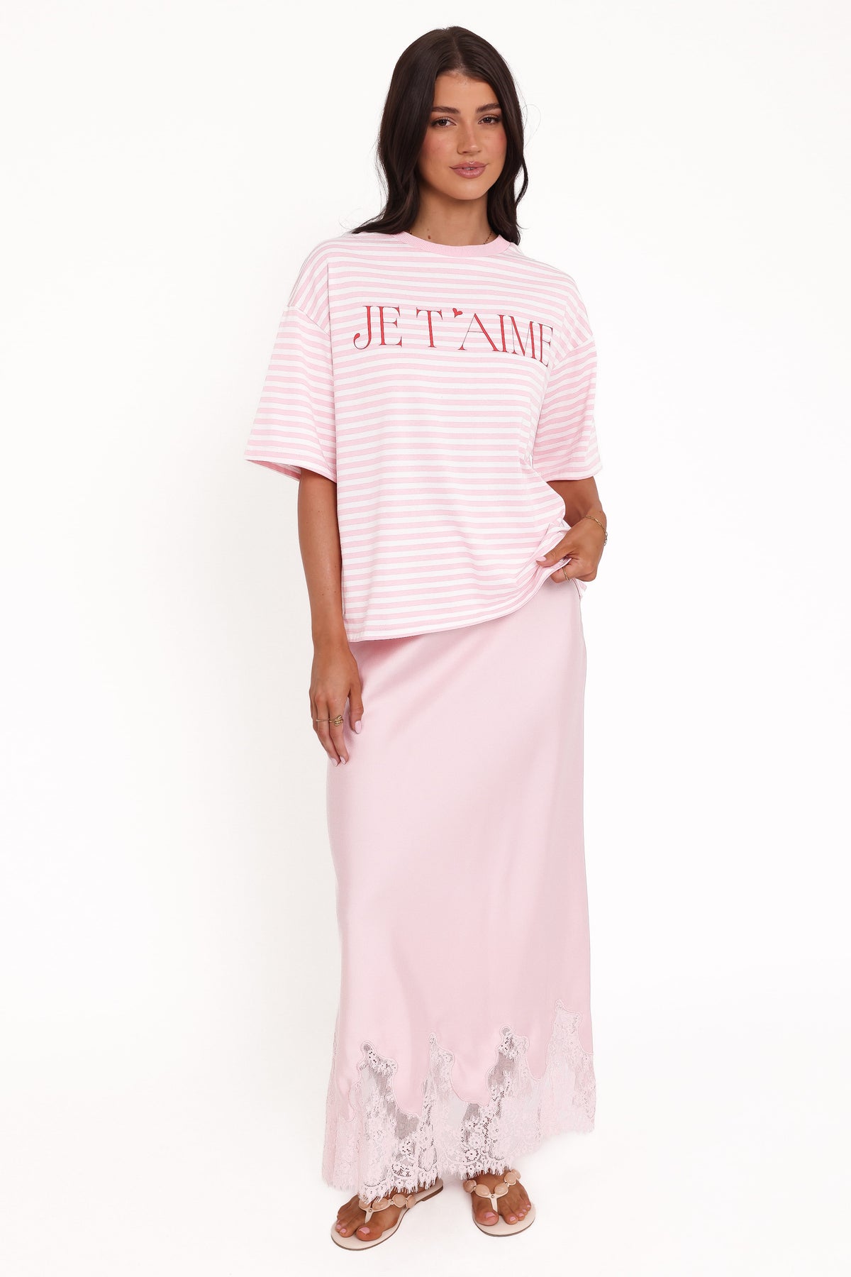 Petal and Pup USA TOPS Marly Je T'Aime Tee - Pink Stripe