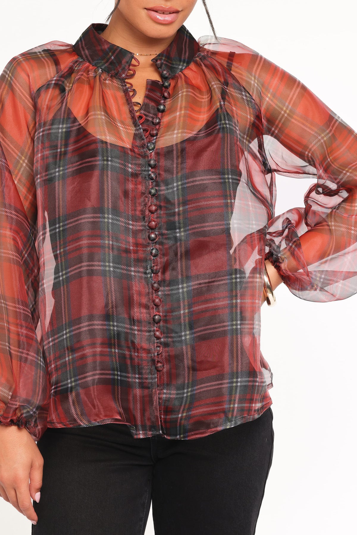 Petal and Pup USA TOPS Marni Organza Top - Red Plaid