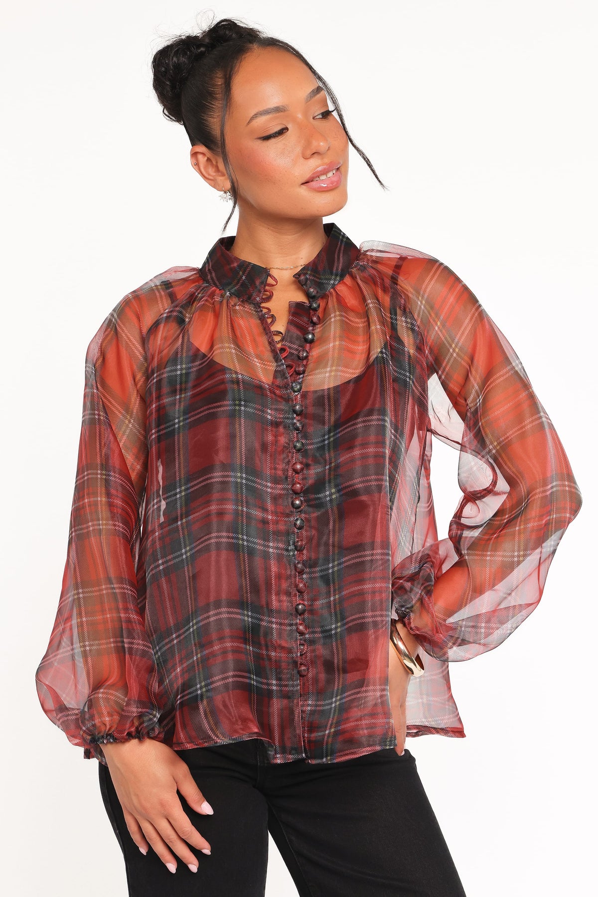 Petal and Pup USA TOPS Marni Organza Top - Red Plaid