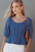 Petal and Pup USA TOPS Saylor Denim Peplum Top - Blue Medium Wash