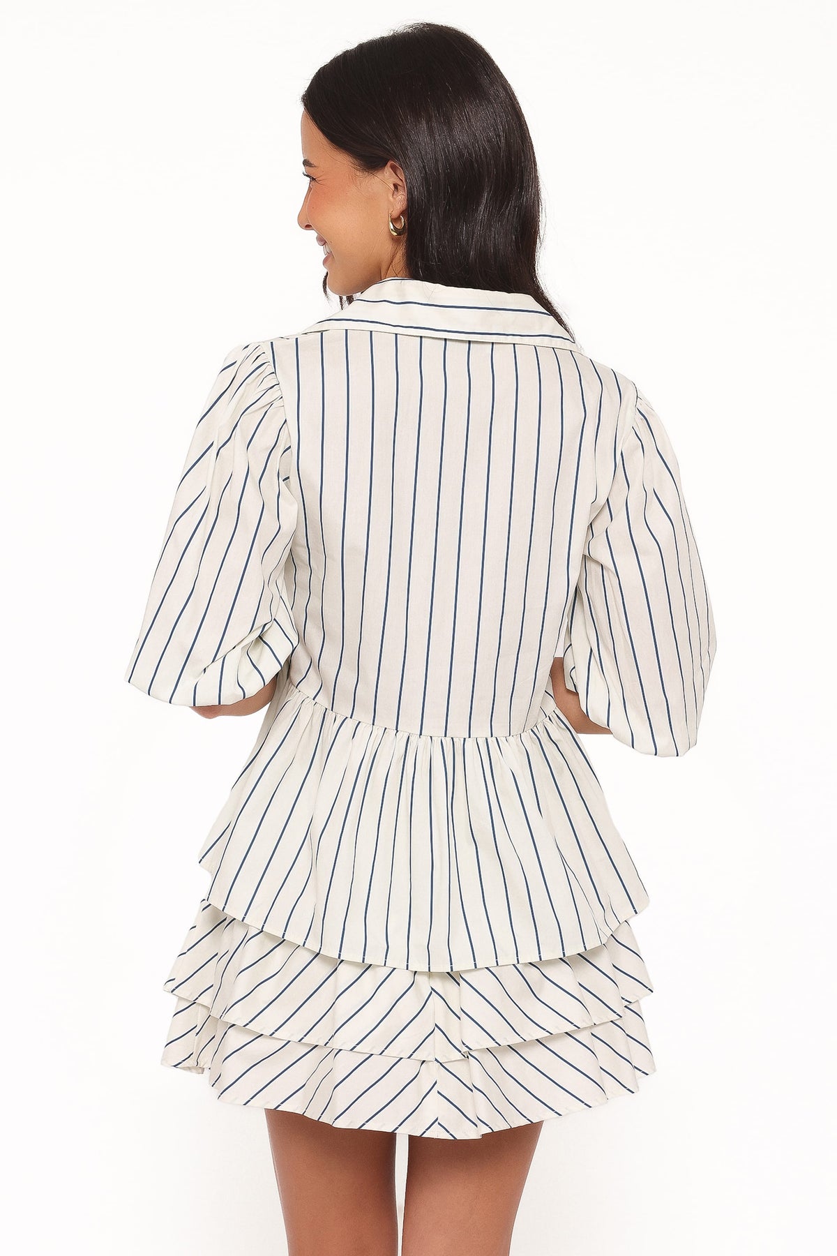 Petal and Pup USA TOPS Thomas Short Sleeve Peplum Top - Yellow/Blue Stripe