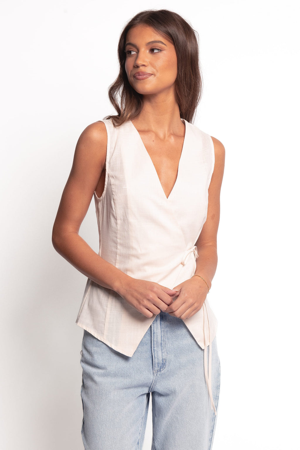 Petal and Pup USA TOPS Vanni Wrap Front Linen Top - Cream (Hold for Rack)