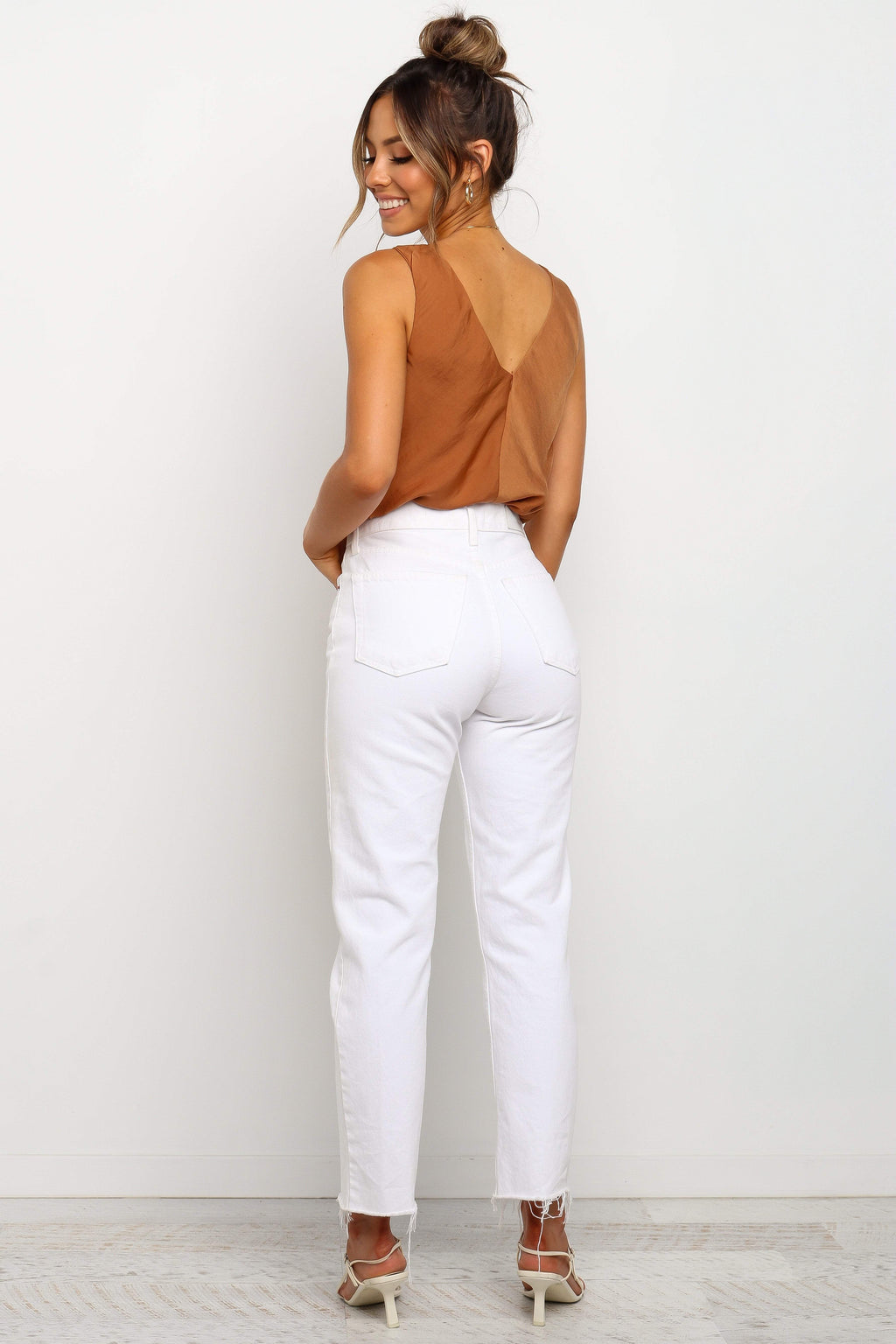 Sleeveless Cowl Neck V-Back Sheen Top