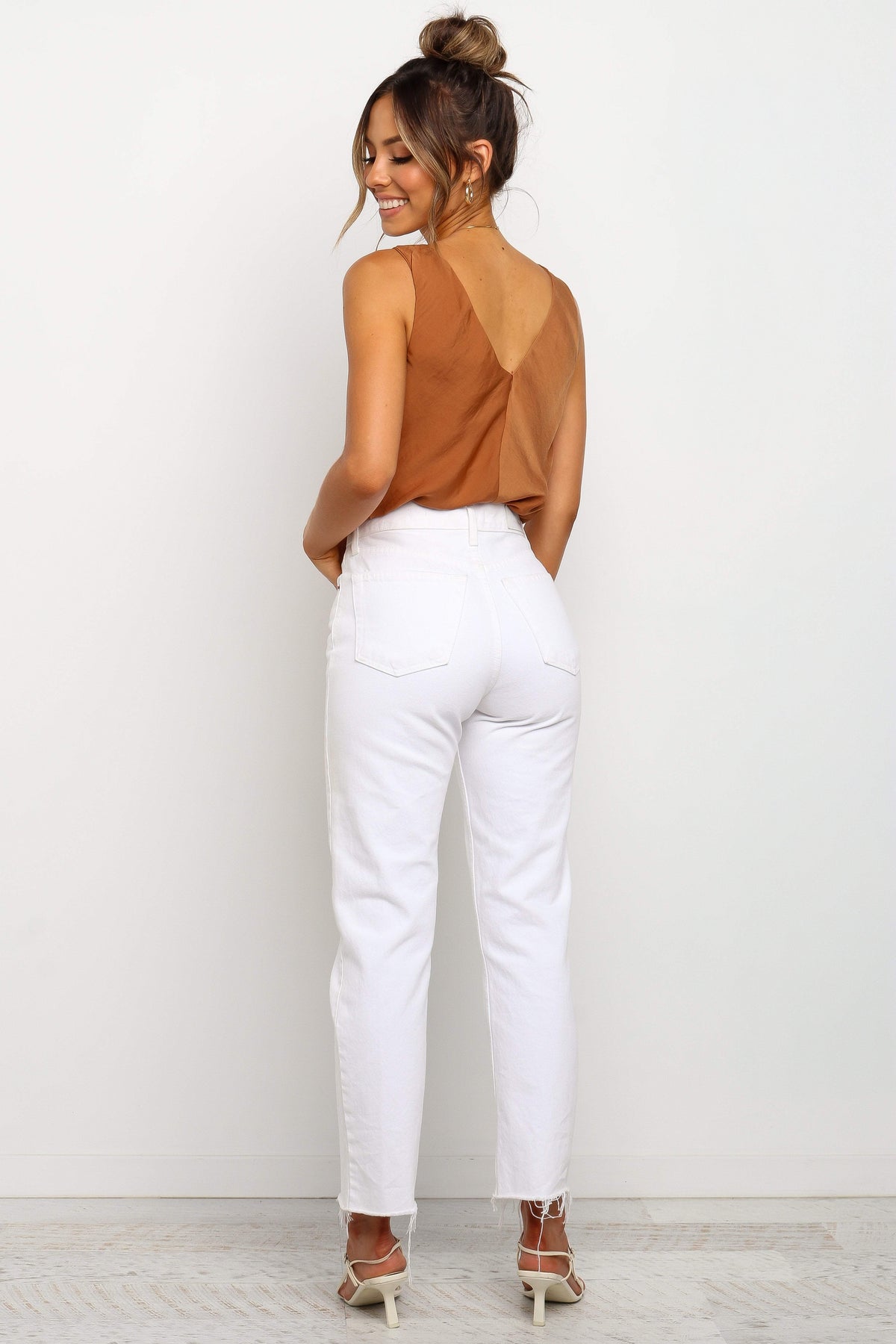 Sleeveless Cowl Neck V-Back Sheen Top