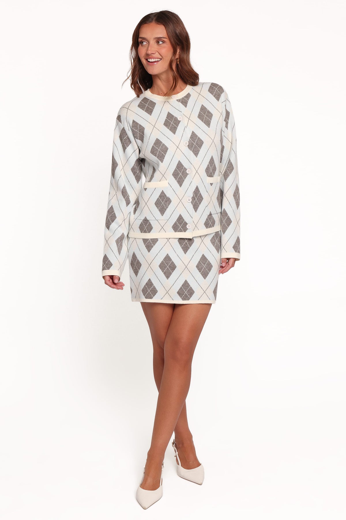 SETS Melissa Sweater Skirt Set - Icy Blue Argyle