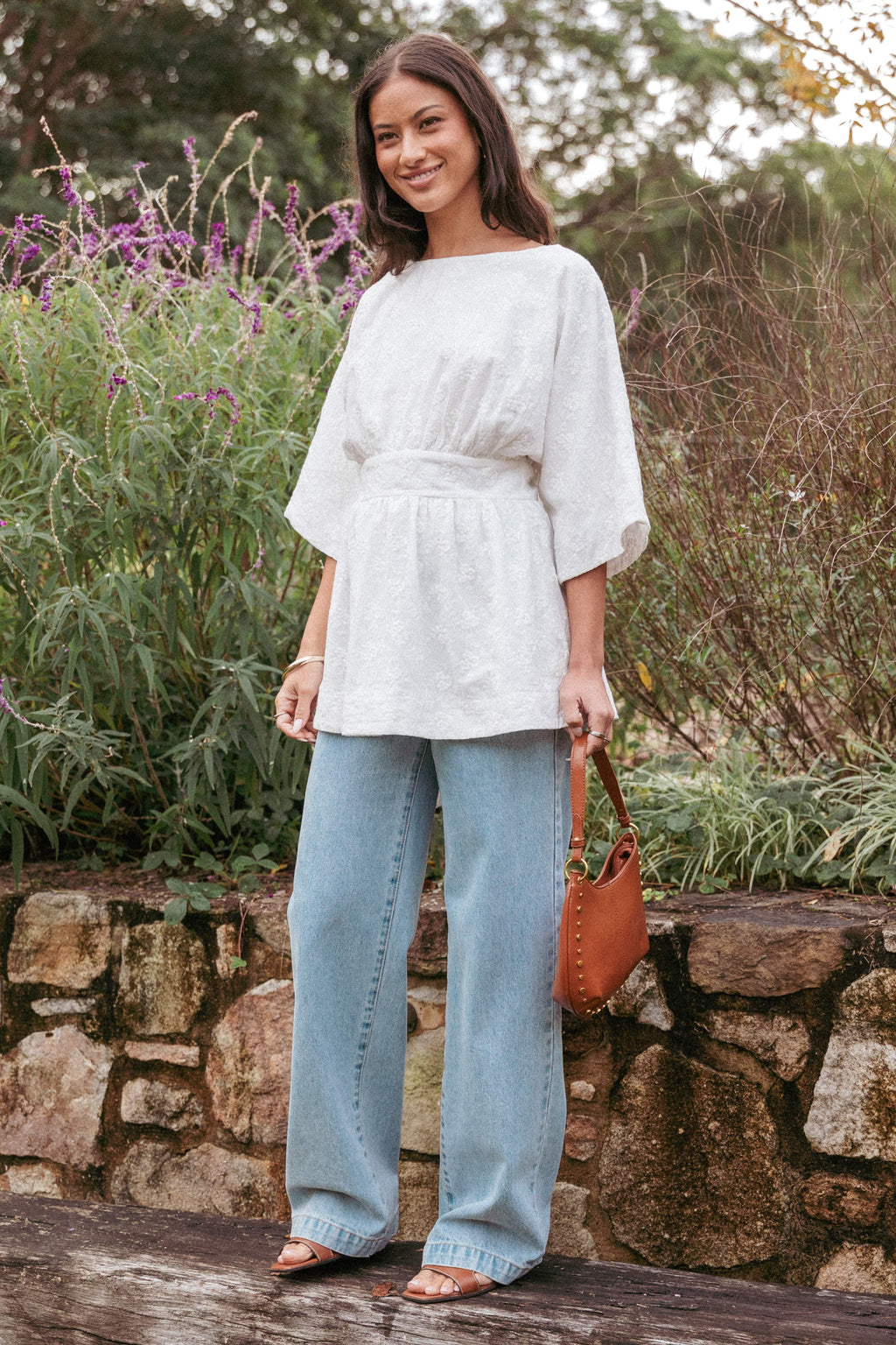 TOPS Camila Open Back Top - White Embroidery