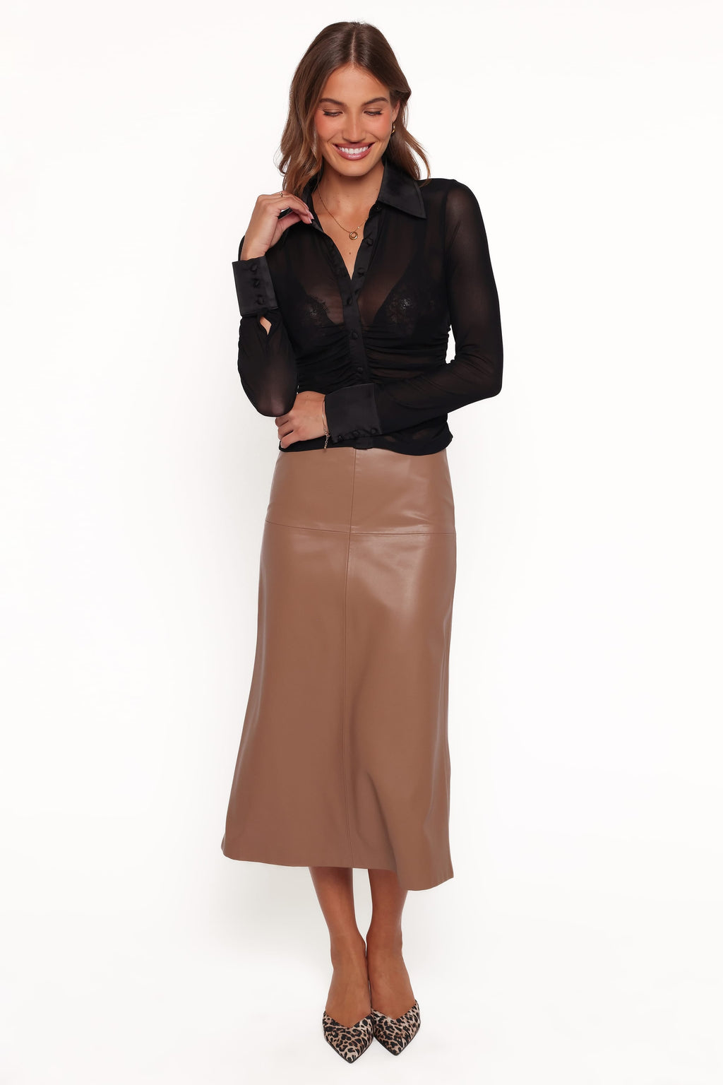 TOPS Carolyn Mesh Ruched Top - Black