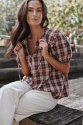 TOPS Evandri Frill Collar Top - Burgundy Plaid